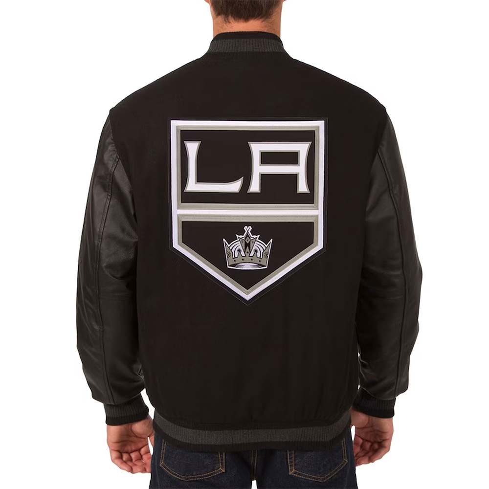LA Kings Two Hit Wool & Leather Black Varsity Jacket - Image 2
