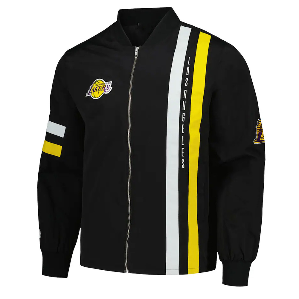 LA Lakers Black Stitch Applique Bomber Jacket