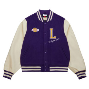 LA Lakers Purple and Off White Varsity Jacket