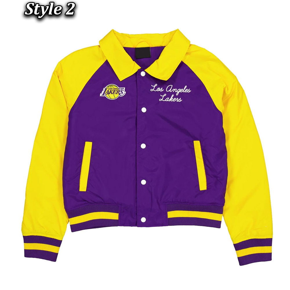 LA Lakers Purple and Yellow Throwback Jacket - Image 2