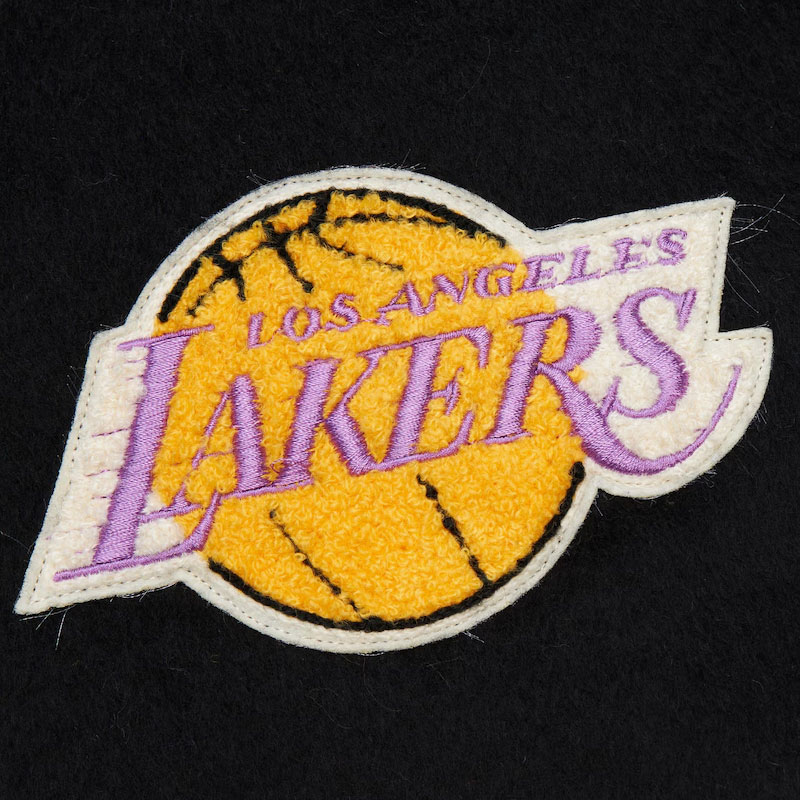 LA Lakers Team History Black Vintage Logo Varsity Jacket - Image 4