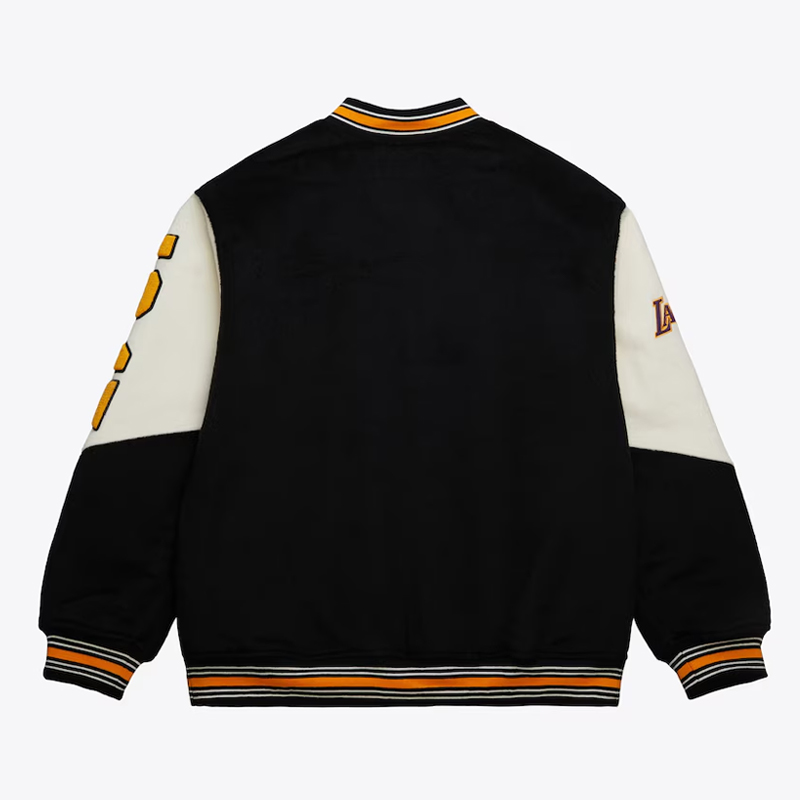 LA Lakers Team History Black Vintage Logo Varsity Jacket - Image 2