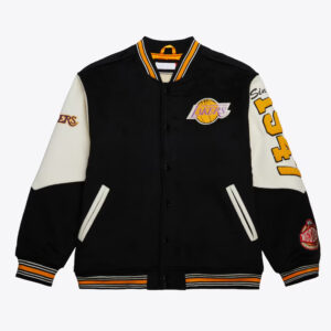 LA Lakers Team History Black Vintage Logo Varsity Jacket