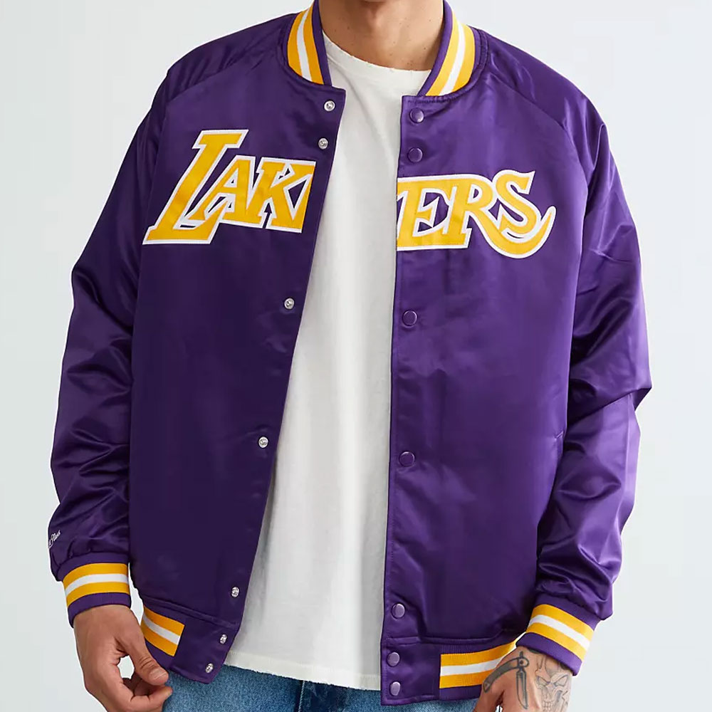 LA Lakers Lightweight Black Satin Jacket - Image 8