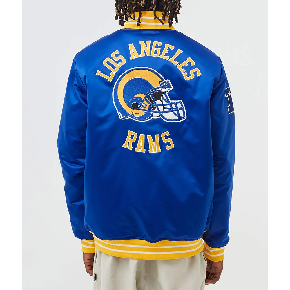 LA Rams Heavyweight Blue Satin Jacket - Image 3