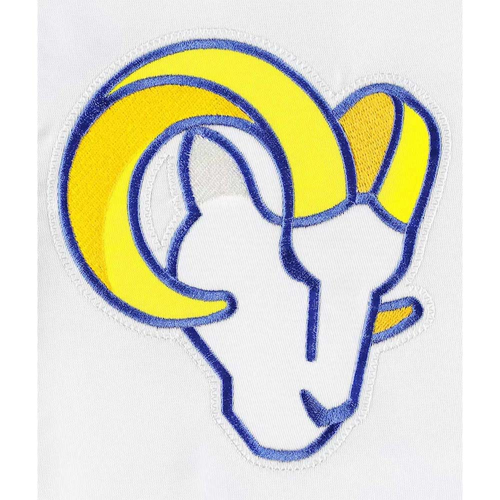 LA Rams Throwback Warm Up Pitch White Varsity Satin Jacket - Image 4