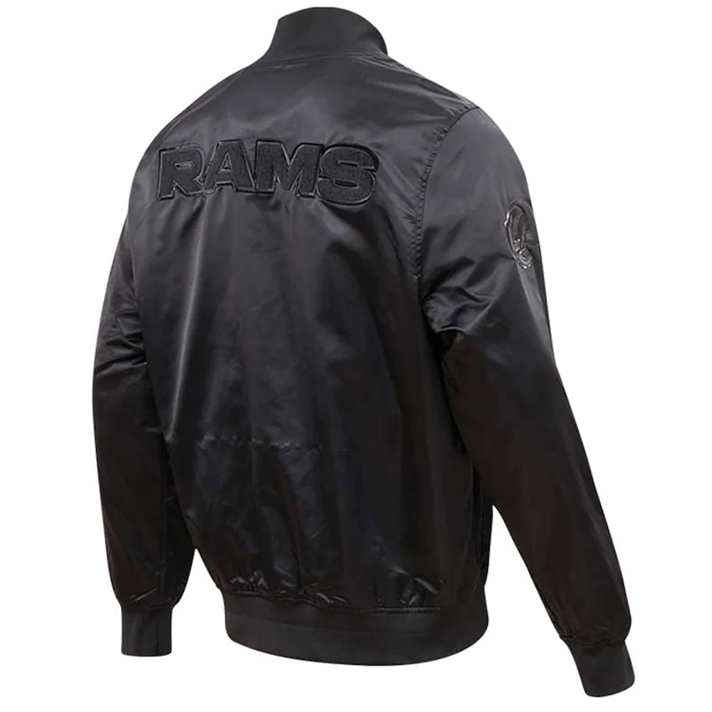 Los Angeles Rams Triple Black Satin Jacket - Image 2