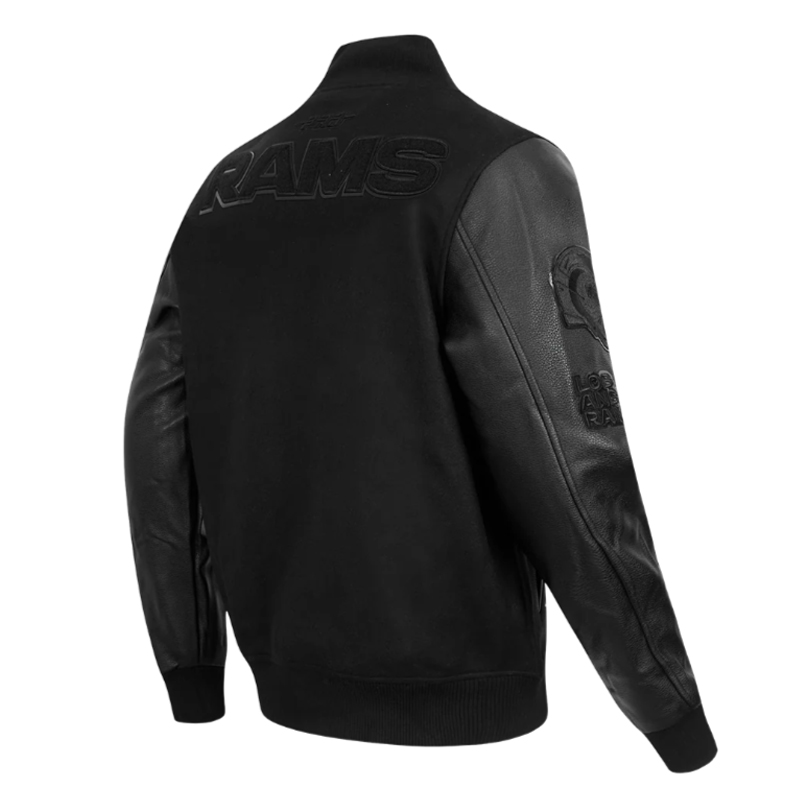 LA Rams Triple Black Varsity Wool/Leather Jacket - Image 4