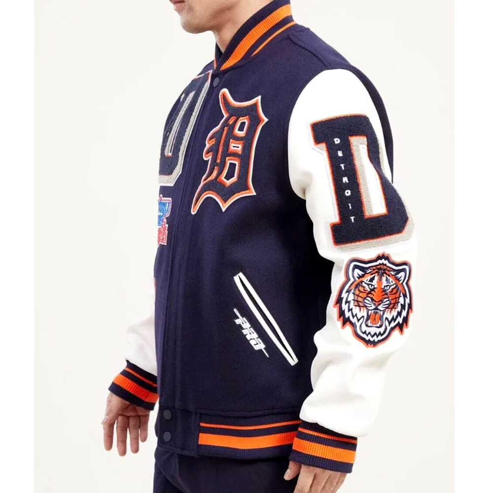 Detroit Tigers Mash Up White and Navy Blue Varsity Jacket - Image 4