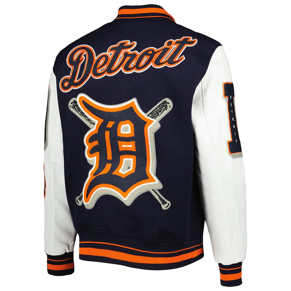 Detroit Tigers Mash Up White and Navy Blue Varsity Jacket - Image 6