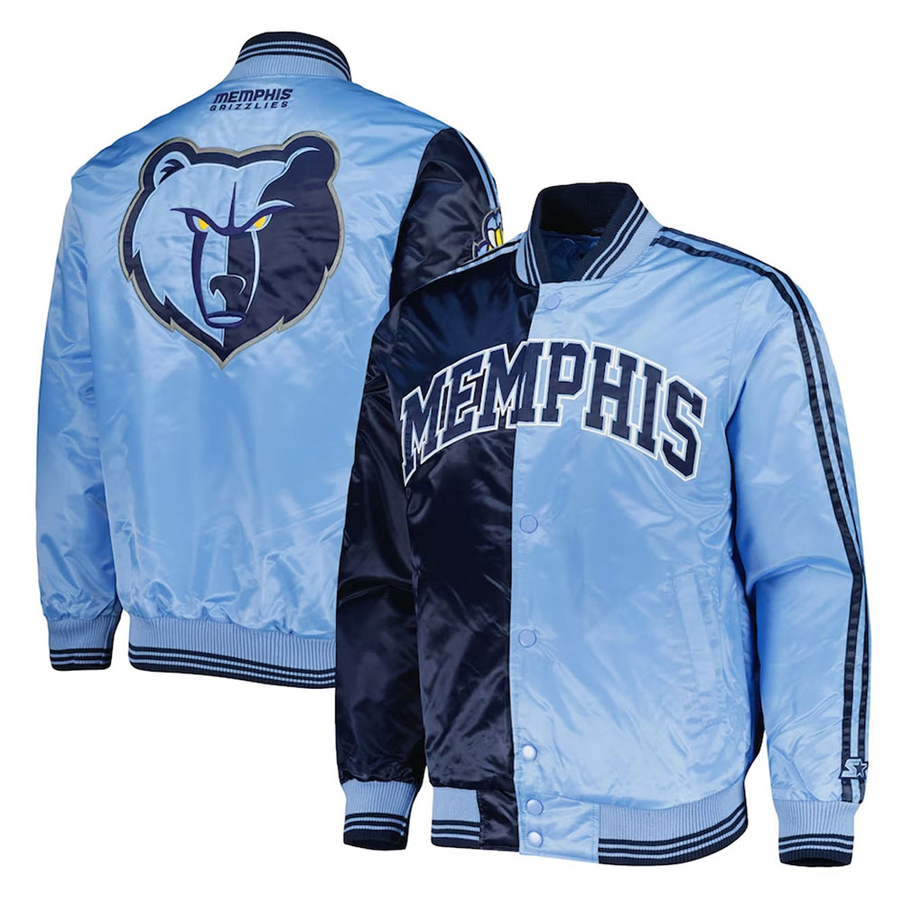 Memphis Grizzlies Fast Break Navy/Light Blue Satin Jacket - Image 3