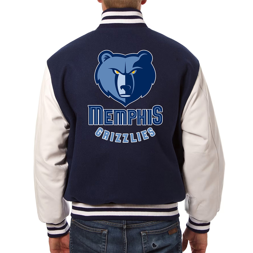 Memphis Grizzlies Navy and White Varsity Jacket - Image 2