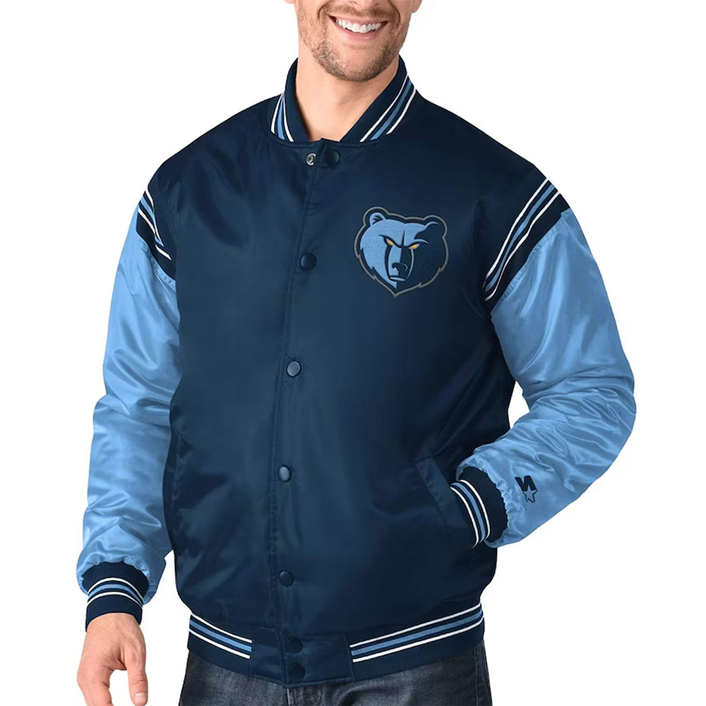 Memphis Grizzlies The Enforcer Varsity Navy/Light Blue Satin Jacket - Image 4
