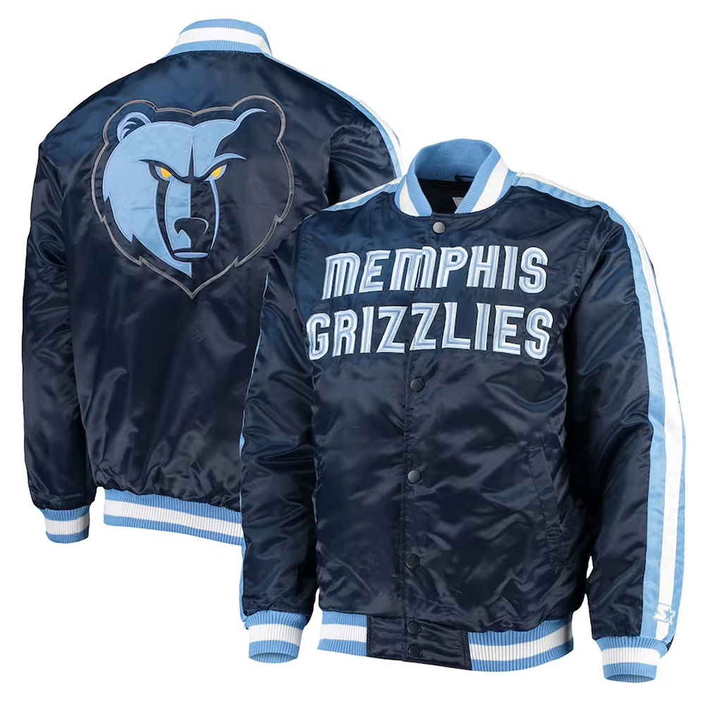 Memphis Grizzlies The Offensive Varsity Navy Satin Jacket - Image 3