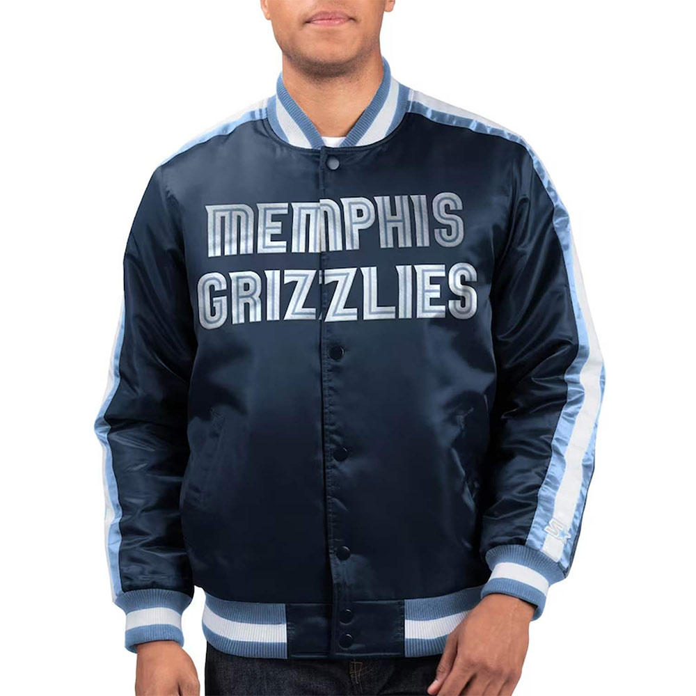 Memphis Grizzlies The Offensive Varsity Navy Satin Jacket - Image 4