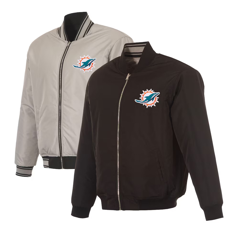 Miami Dolphins Black/Gray Full-Zip Reversible Flight Jacket - Image 4