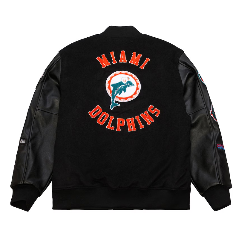 Miami Dolphins Black Out Vintage Logo Varsity Jacket - Image 2