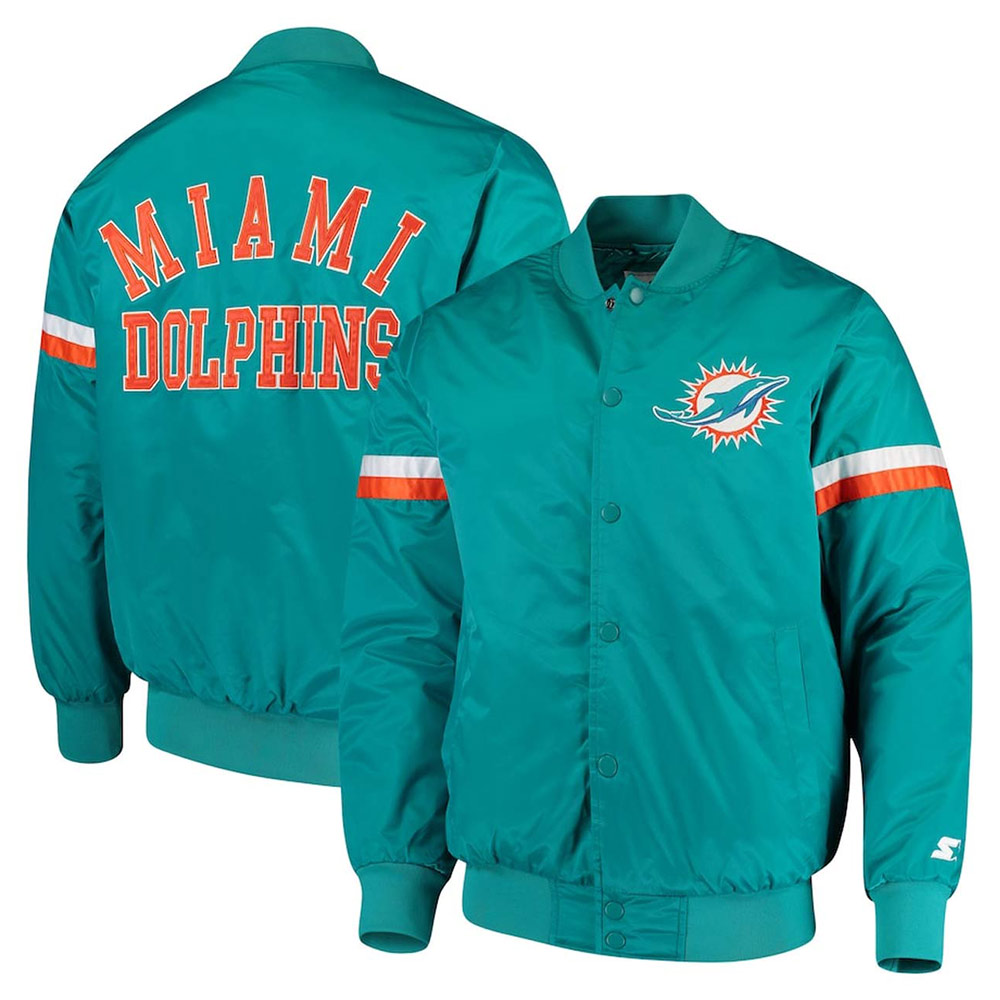 Miami Dolphins Champ Aqua Varsity Satin Jacket - Image 3