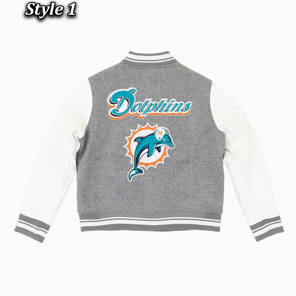 Miami Dolphins Varsity Heather Grey and White Jacket - Image 3