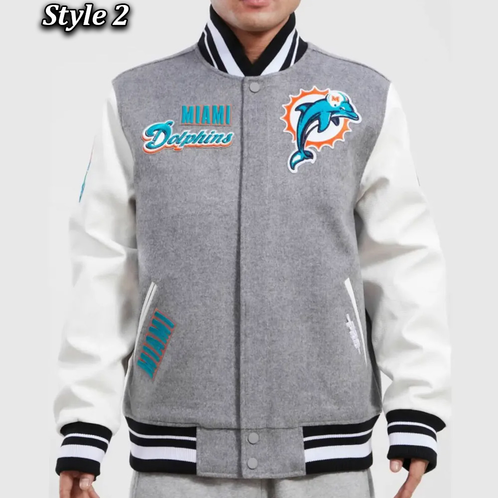 Miami Dolphins Varsity Heather Grey and White Jacket - Image 2