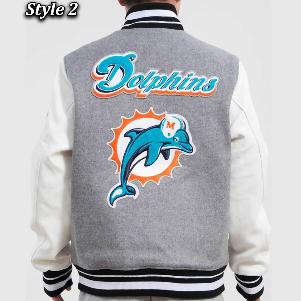 Miami Dolphins Varsity Heather Grey and White Jacket - Image 4