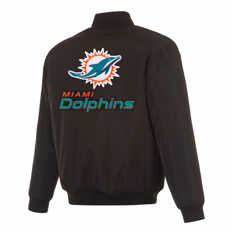 Miami Dolphins Black/Gray Full-Zip Reversible Flight Jacket - Image 3