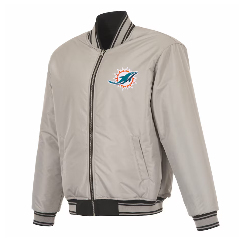 Miami Dolphins Black/Gray Full-Zip Reversible Flight Jacket - Image 2