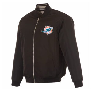 Miami Dolphins Black/Gray Full-Zip Reversible Flight Jacket