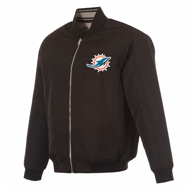 Miami Dolphins Black/Gray Full-Zip Reversible Flight Jacket
