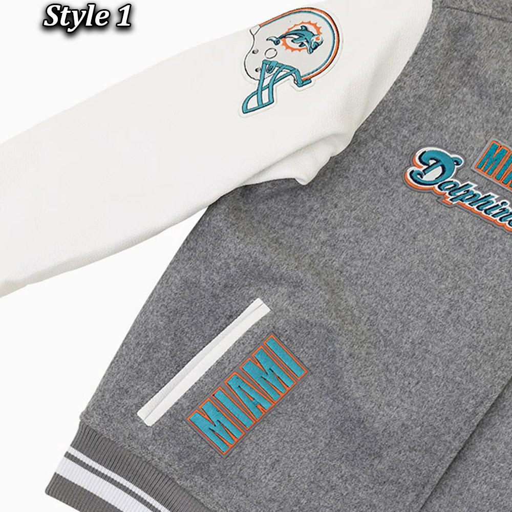 Miami Dolphins Varsity Heather Grey and White Jacket - Image 7