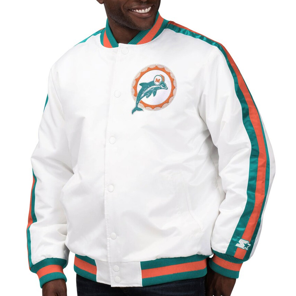 Throwback D-Line Miami Dolphins White Jacket - Image 4