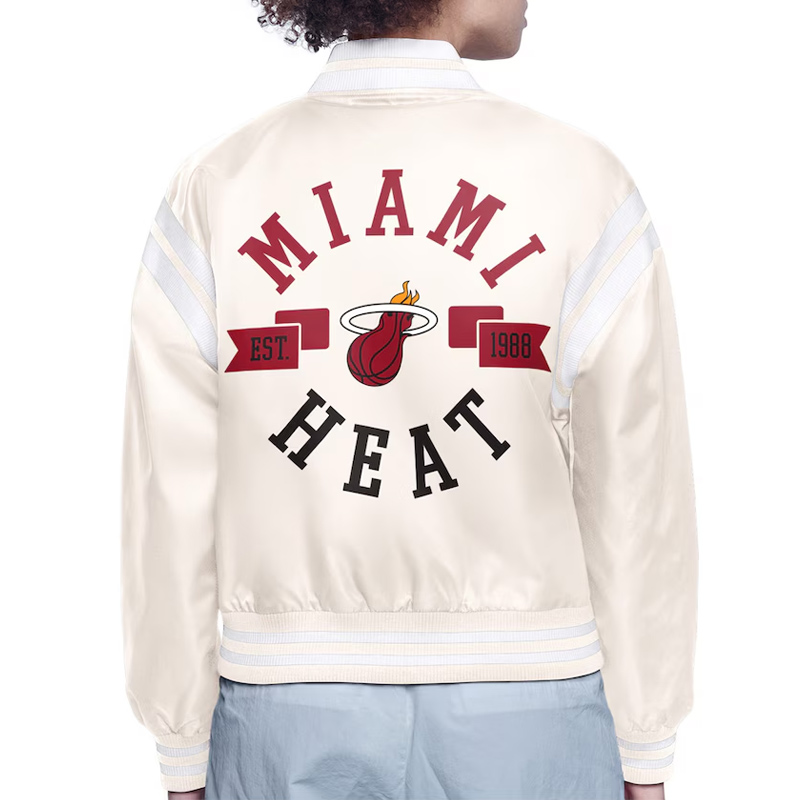 Miami Heat Printed Logo Varsity Satin Jacket - Image 4