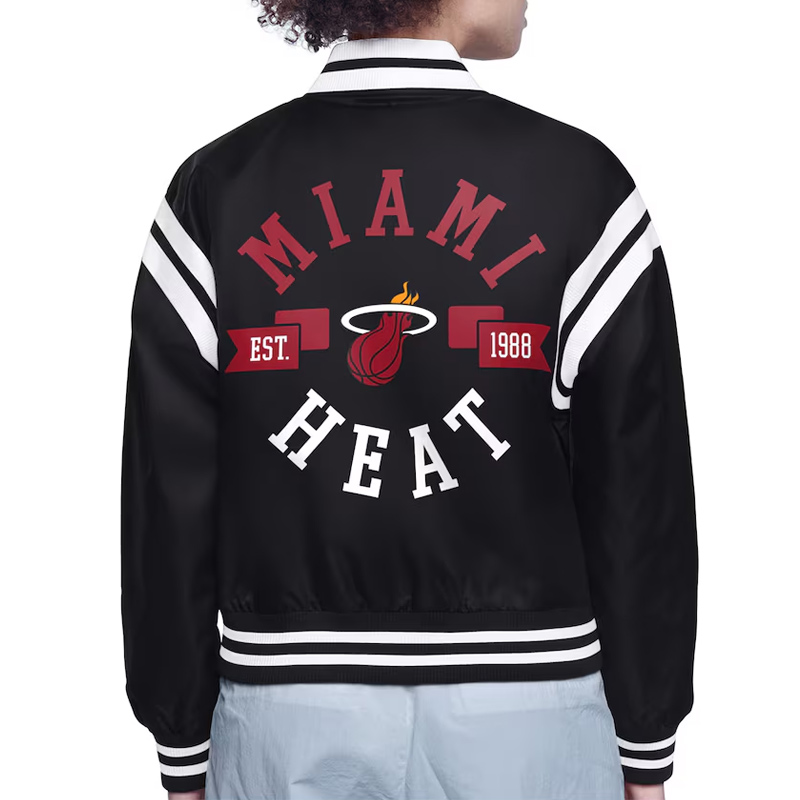 Miami Heat Printed Logo Varsity Satin Jacket - Image 3