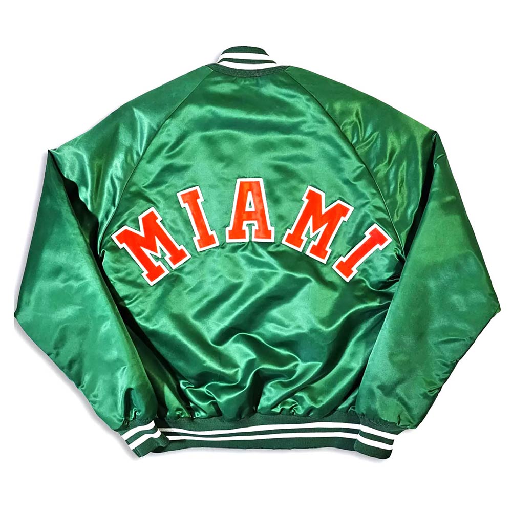 Miami Hurricanes 80's Green Bomber Satin Jacket - Image 2