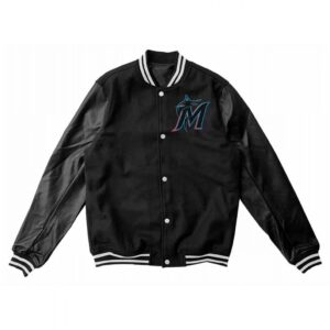 Varsity Miami Marlins Black Wool/Leather Jacket