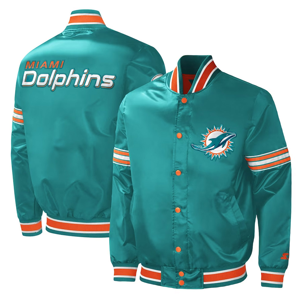 Midfield Miami Dolphins Aqua Varsity Satin Jacket - Image 3