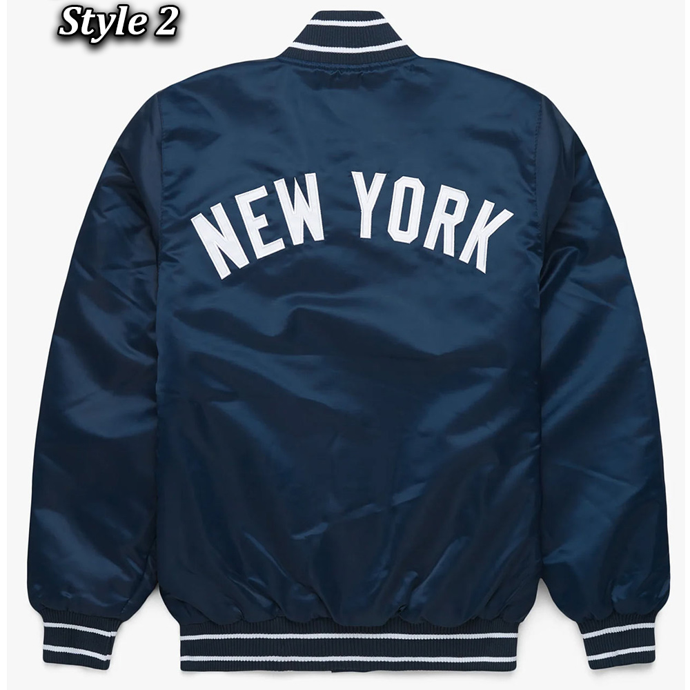 NY Yankees Midfield Navy Varsity Satin Jacket - Image 4