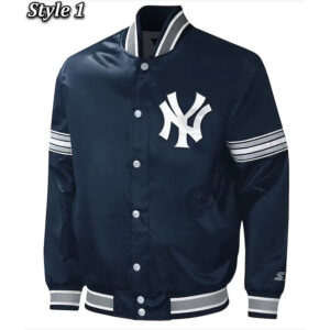 NY Yankees Midfield Navy Varsity Satin Jacket