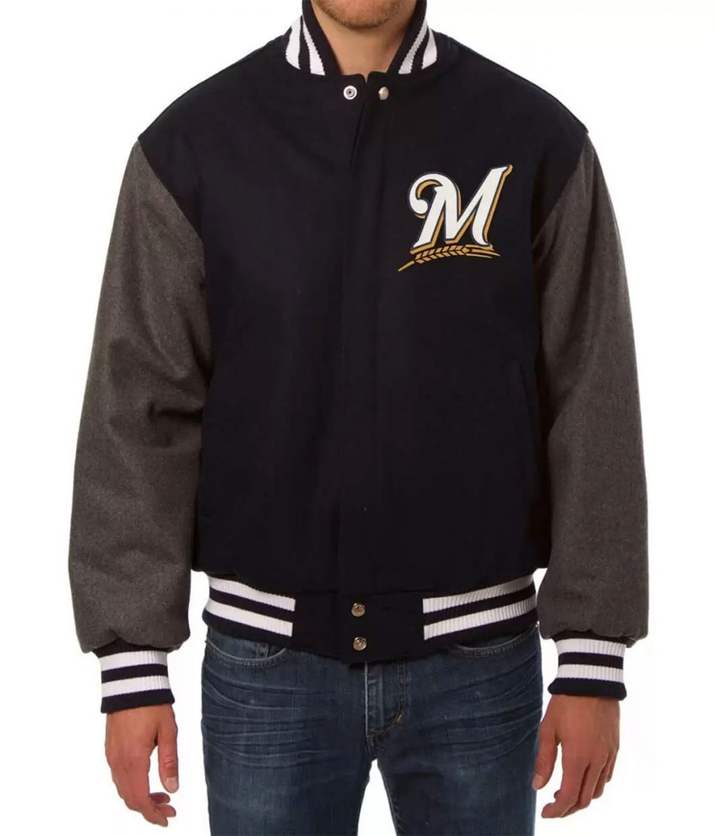 Milwaukee Brewers Varsity Black Gray Two Tone Jacket