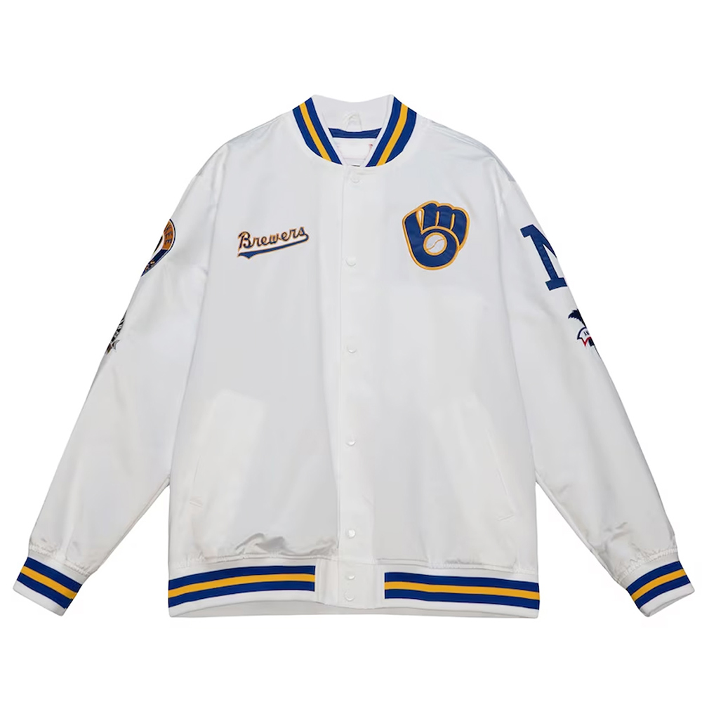 Milwaukee Brewers City Collection White Varsity Satin Jacket