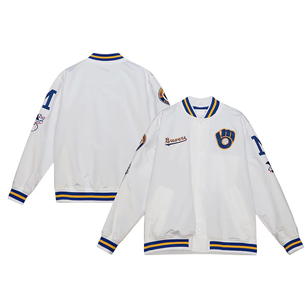 Milwaukee Brewers City Collection White Varsity Satin Jacket - Image 3