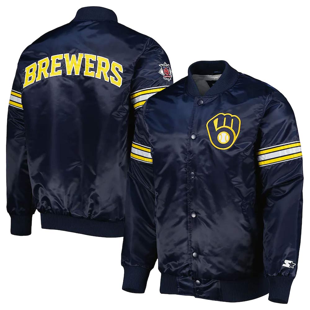 Navy Milwaukee Brewers Pick & Roll Satin Jacket - Image 3