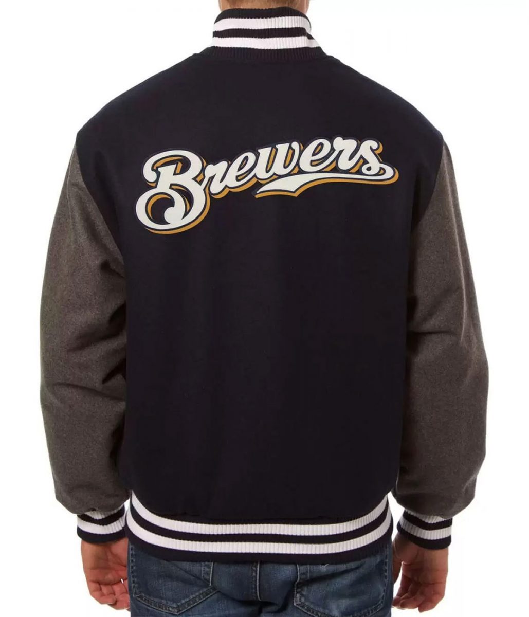 Milwaukee Brewers Varsity Black Gray Two Tone Jacket - Image 2