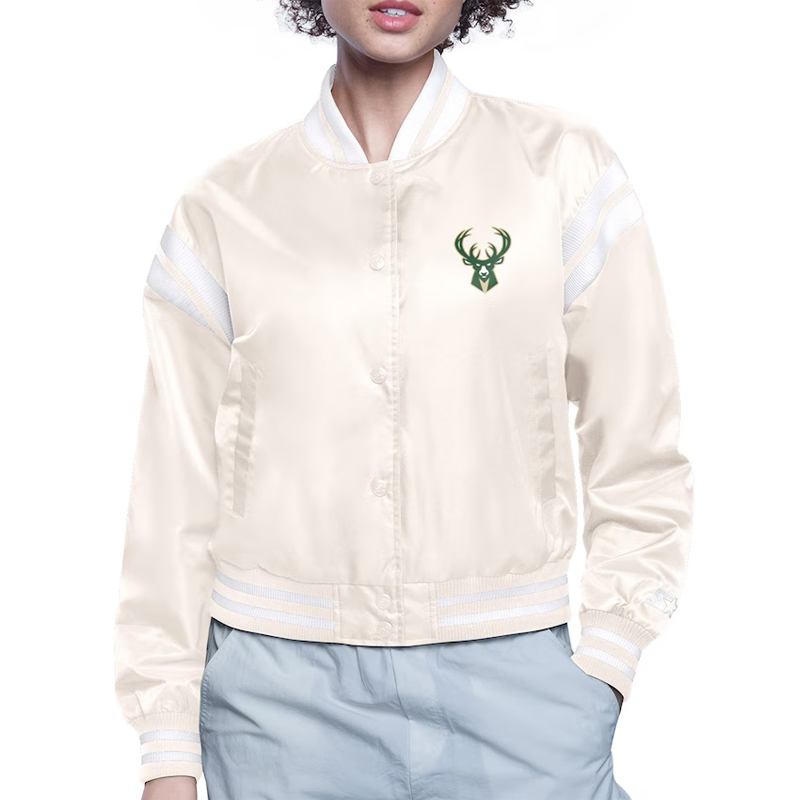 Milwaukee Bucks Printed Logo Varsity Satin Jacket - Image 2