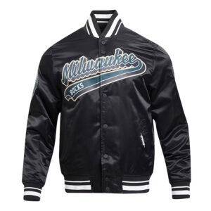 Milwaukee Bucks Script Tail Black Satin Jacket