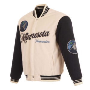 Minnesota Timberwolves Cream and Black Varsity Jacket