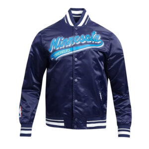 Minnesota Timberwolves Script Tail Navy Satin Jacket