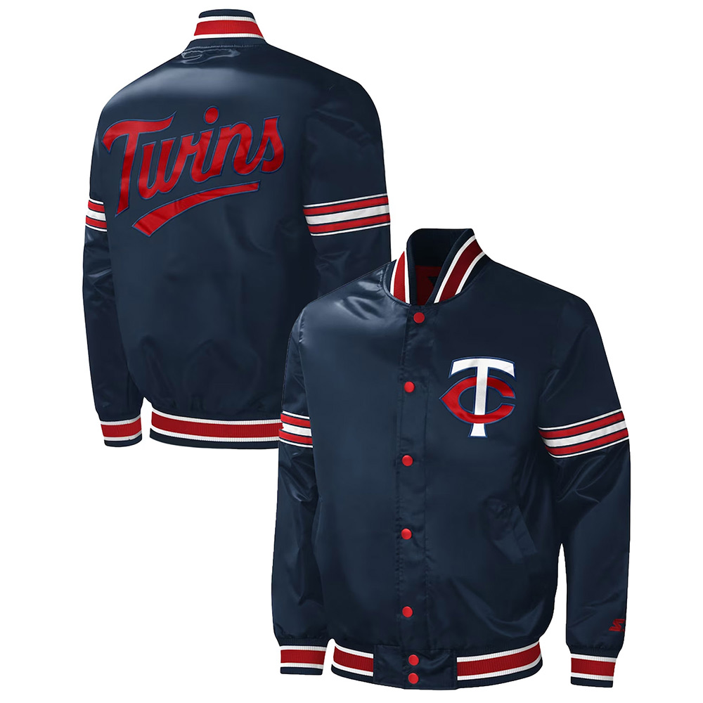 Minnesota Twins Midfield Varsity Navy Blue Satin Jacket - Image 3