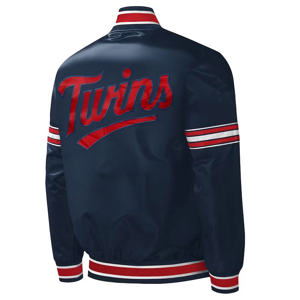 Minnesota Twins Midfield Varsity Navy Blue Satin Jacket - Image 2