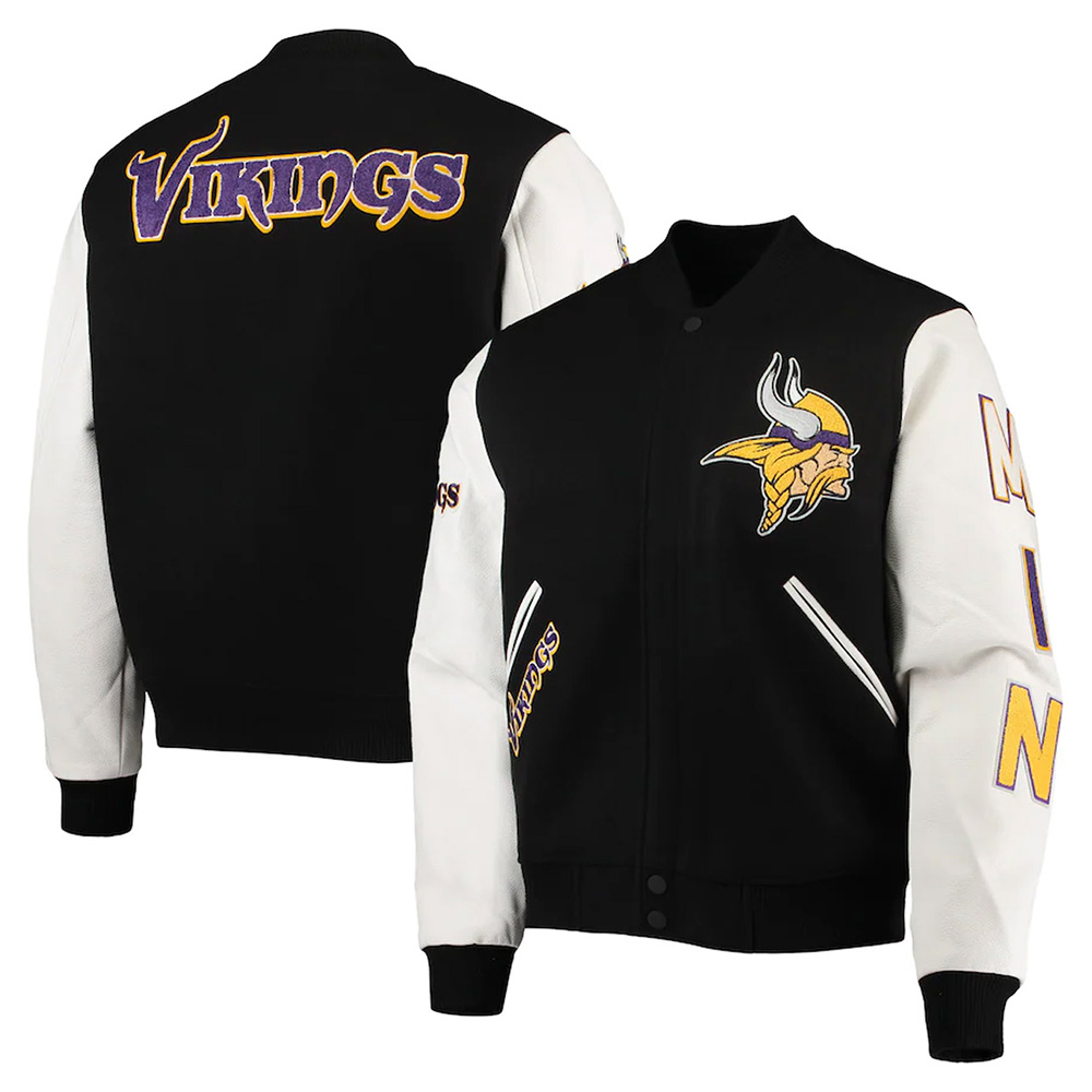 Minnesota Vikings Varsity Black and White Jacket - Image 3